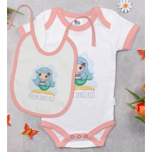 Bk Kids Küçük Deniz Kızı Tasarımlı Pembe Bebek Body Zıbın Ve Mama Çok Renkli