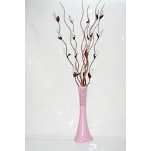 60 Cm Pembe Desenli Uzun Vazo 5 Adet Beyaz Üzüm 5 Adet Kahve Dal
