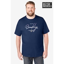 Superlife Erkek Büyük Beden El Yazılı Brooklyn Baskılı 3xl-6xl Bisiklet Yaka Tshırt Spr26bts510-6 Lacivert
