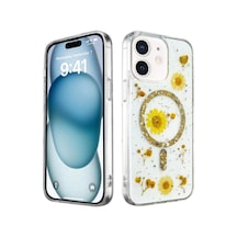Newface Apple İphone 12 Kılıf Daisy Simli Magsafe Kapak - Gold Altın