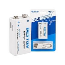 Beston 9vc-10cv 9v 1000mah Type-c Şarj Edilebilir Li-ıon Lityum Pil Ve Şarj Kablosu