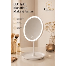 Led Işıklı Makyaj Aynası Masaüstü Dokunmatik Aydınlatmalı Güzellik Ve Cilt Bakım Aynası Beyaz
