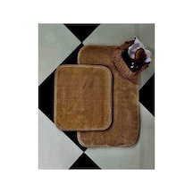 Buççin Online Mağaza Banyo Paspas Takımı 2 Li 60x100 Ve 50x60 Yıkanabilir Kaymaz Taban Klozet Takımı Polyester Kahve Çok Renkli