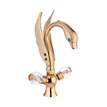 İsaoğlu Yapı Gold Lavabo Bataryası Özel Tasarım Vintage Taşlı Lavabo Musluğu Gold Gold