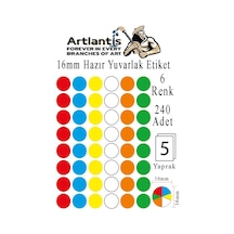 16 Mm Renkli Hazır Yuvarlak Etiket 240 Lı 1 Paket Mix Color Ofis Etiketleri Kendinden Yapışkanlı Nokta Etiket