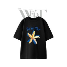 Thewert Watercolor Starfish Tasarım Baskılı Ünisex Siyah Oversize T-shirt