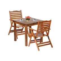Madrid Ahşap Bahçe Balkon Seti: 70X70 Sabit Masa + 2 Sandalye