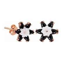 Gümüş Siyah Lotus Çiçeği Küpe Çok Renkli