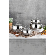 Polochef Pro Line 18/10 Paslanmaz Çelik Kulplu Derin Tencere Seti Çorba Tencere Seti 8 Parça 18-20-22-24cm Gümüş