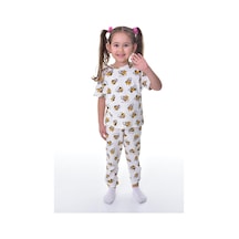 Bunny Hopp %100 Pamuk İnterlok Kumaş Kısa Kollu Minnie Mause Desenli Yazlık Kız Çocuk Pijama Takımı Beyaz