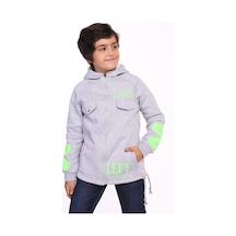 Toontoy Erkek Çocuk Kapüşonlu Baskılı Hırka Gri Melanj