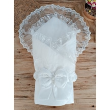 Bebek Dış Kundak Battaniyesi Dantelli Lüks Bebek Kundağı Unisex Hastane Çıkışı Mevlütlük Battaniye Ekru