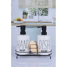 Buççin Online Mağaza 2'li 500 Ml Fenomen Metal Stantlı Süngerli Pinterest Sıvı Sabunluk Mutfak Banyo Seti Seramik Beyaz Çok Renkli
