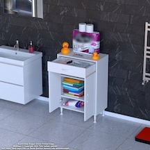 Modilayn Emir 65 X 88 X 32,5 Cm 1 Çekmece 2 Kapak 2 Raf 3 Bölme Çok Amaçlı Banyo & Mutfak Dolabı Beyaz