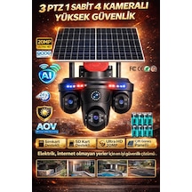 Provzen Fx-6015 4 Kameralı 3 Ptz + 1 Sabit 20mp 4g Sım Kartlı Güneş Enerjili Akıllı Güvenlik Kamerası Full Color Gece Görüş + Aov Kayıt