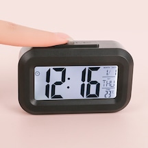 Mini Dijital Masa Saati Ve Çalar Saat Lcd Ekranlı, Tarih Ve Sıcaklık Göstergeli Alarm Saati 9 4,5 Cm - Siyah