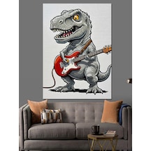 Dinozor Gitar Çalan Müzisyen Dekoratif Kanvas - Mdf Ahşap Tablo