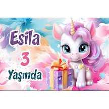 Hediye Ve Unicorn Temalı Doğum Günü Afişi -2 50x70 Cm