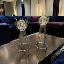 Silver Orb Dekoratif Obje Seti Cam Küre Detaylı Modern Lüks Salon Aksesuarı İkili