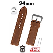 24mm Kahverengi Spor Crazy Nubuk Hakiki Deri Saat Kordonu Kayış Akıllı Pimli Gümüş