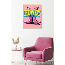 Doğal Ahşap Çerçeveli Pop Art Desenli Tablo - Pembe-sarı Huhu1952