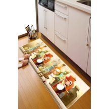 West Home Dijital Baskılı Yıkanabilir Kaymaz Deri Tabanlı Mutfak Halısı Wh 314 Beige