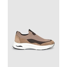 Cabani Bej Modern Triko Slip-on Sneaker Siyah - Neon Yeşil