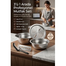 3'ü 1 Arada Profesyonel Mutfak Seti - Paslanmaz Çelik Rende, Süzgeç Ve Karıştırma Kabı 27 Cm 723296 Diğer