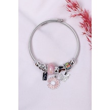 Bhs Life Kadın Charmlı Kelebek Papatya  Çelik Bileklik Rose Gold