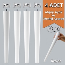 4 Adet Ahşap Ayak 50 Cm Beyaz M8 Civatalı Bağlantı Aparatlı Mobilya Tabure Sehpa Masa Destek Ayağı Beyaz