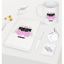 Kişiye Özel Melek Anne Beyaz Defter Kalem Kupa Ayna Seti