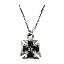 Siyah Kare Haç Figürlü Unisex Kolye 60 Cm Zincirli Gotik, Antik Ve Mistik Tasarım Çok renkli