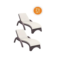Omnipazar Trk-860 Siesta Fiji Bej Minderli Rattan Desenli Ayarlanabilir Lüks Şezlong Kahverengi 2'li Set Kahverengi
