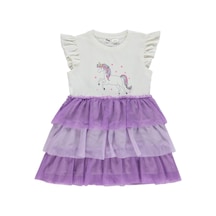 Civil Girls Unicorn Baskılı 2-5 Yaş Elbise - Lila Mor
