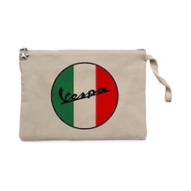 Vespa Logo Krem Clutch Astarlı Cüzdan / El Çantası Krem