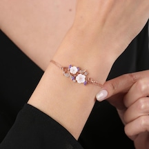 Mia Vento Ametist Taşlı Manolya Çiçeği Sevgi Bahçesi Rose Flowers Gümüş Bileklik