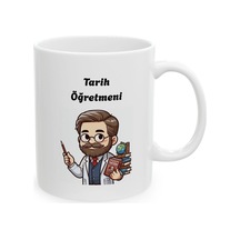 Erkek Tarih Öğretmeni Hediyelik Baskılı Porselen Beyaz Lüks Kupa Bardak Beyaz