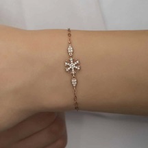 Gümüş Rose Kar Tanesi Kadın Bileklik Çok Renkli