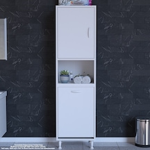 Modilayn Söke Şile 45 X 160 X 32,5 Cm 3 Raflı 1 Kapaklı Kirli Çamaşır Bölmeli Banyo Dolabı Beyaz