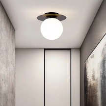 Neptün Siyah Kasa Beyaz Glop Camlı Avize E27 Duy İç Mekan Aydınla Siyah