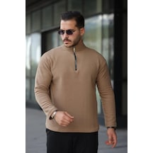 Butik İstanbul Erkek Zip Yaka Polar Sweat Sütlü Kahve