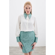Sateen Payet Detaylı Gömlek - Ekru-mint-135659 Ekru-mint Ekru - Mint