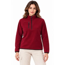Modi Polar Dik Yaka Yarım Fermuarlı Fermuarlı Göğüs Cepli Regular Fit Kışlık Sweatshirt - Bordo Bordo L