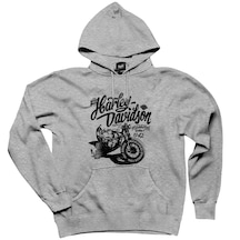Harley Davidson Support Bobbers Gri Kapşonlu Sweatshirt Hoodie