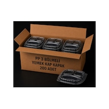 3 Bölmeli Yemek Kabı Ve Kapak 200 Adet Tek Kullanımlık Plastik Yemek Kabı - 913479503