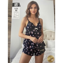 Miressa Çiçekli Şortlu Pijama Takımı Siyah