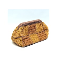 Handmade Kağıt İp Motifli Burslu Tasarım Çanta Kahverengi
