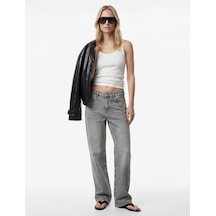 Koton Pamuklu Normal Bel Düğmeli Düz Paça Denim Pantolon - Straight Fit Jean Gri 6sal40218md