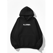 Uyguntarz Unisex Yumuşak Dokulu Karma Kalp Baskılı Tasarım Oversize 3 İplik Hoodie Sweatshirt siyah