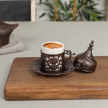 1 Adet Türk Yunan Arap Kahvesi Espresso Fincanı Tabağı Lale Antik Bakır Beyaz - Çok Renkli